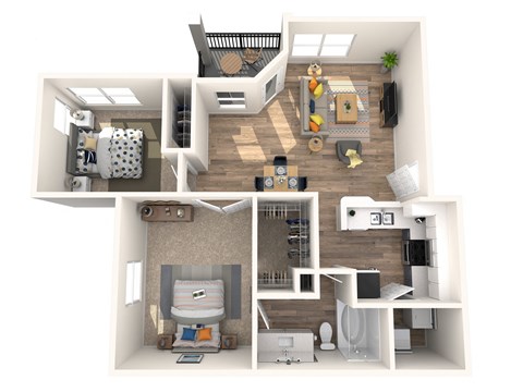 Floor plan for 2 beds, 1 bath, 900 sqft